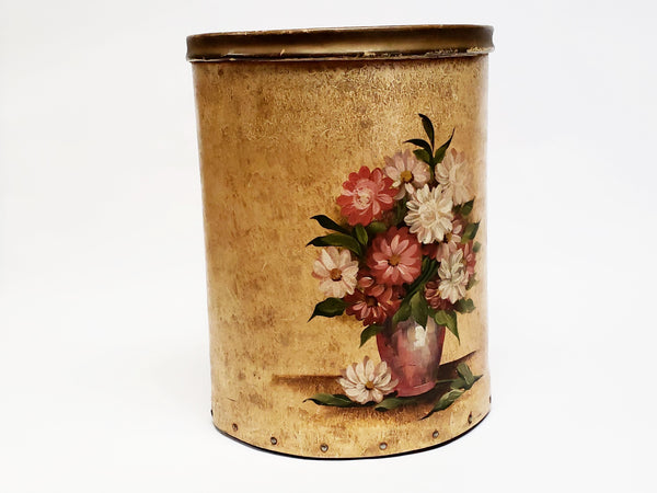 Unique Antique Hand Painted Vul-Cot Fiberboard Waste Paper Basket ~ 1910-1920