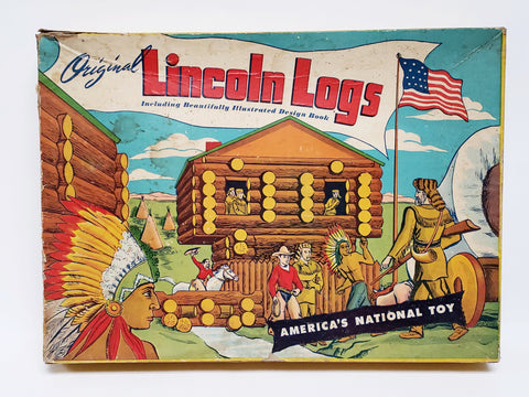 Vintage Original Lincoln Logs Set 3-LF With Original 4 Page Design Book