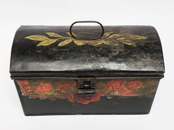 Antique Tin Tole Document Keepsake Box With Original Early Paint - c. 1800's