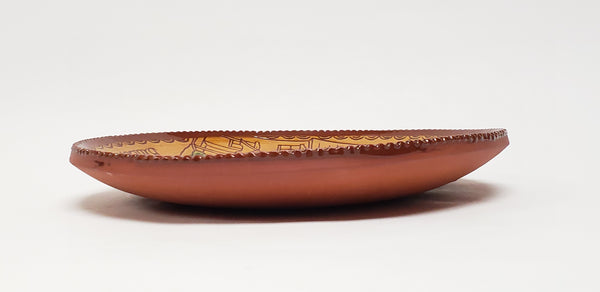Folk Art Pottery, 1991 Limited Edition Redware Plate by Ned Foltz, "Black Horse Hotel" Lancaster County, PA