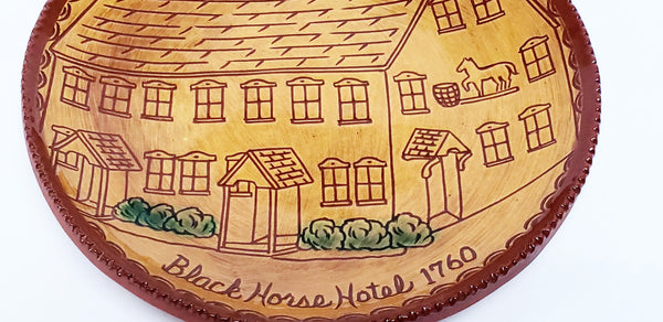 Folk Art Pottery, 1991 Limited Edition Redware Plate by Ned Foltz, "Black Horse Hotel" Lancaster County, PA