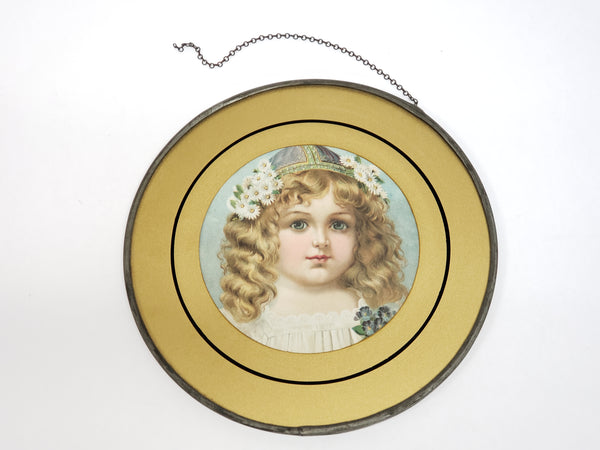 Antique Flue Cover Victorian Girl Dated and Signed 1918