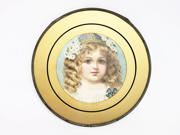 Antique Flue Cover Victorian Girl Dated and Signed 1918