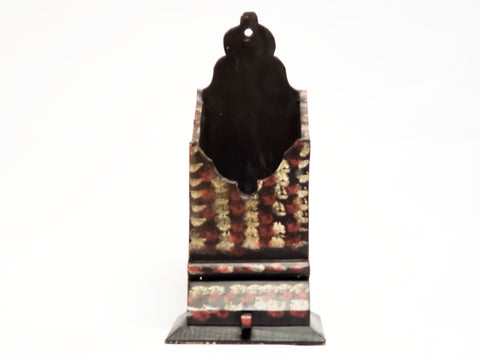 Early Smoke Decorated  Wooden Wall Candle Box With Drawer
