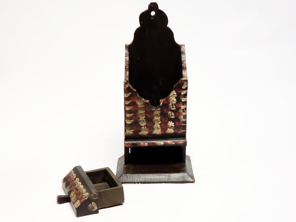 Early Smoke Decorated Wooden Wall Candle Box With Drawer