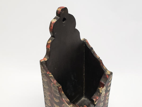 Early Smoke Decorated Wooden Wall Candle Box With Drawer