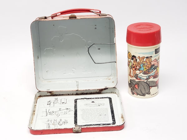 Vintage 1971 "The Flintstones" Metal Lunch Box With Matching Thermos By Aladdin