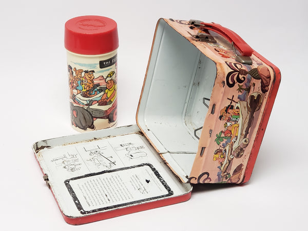 Vintage 1971 "The Flintstones" Metal Lunch Box With Matching Thermos By Aladdin