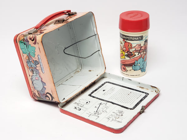 Vintage 1971 "The Flintstones" Metal Lunch Box With Matching Thermos By Aladdin