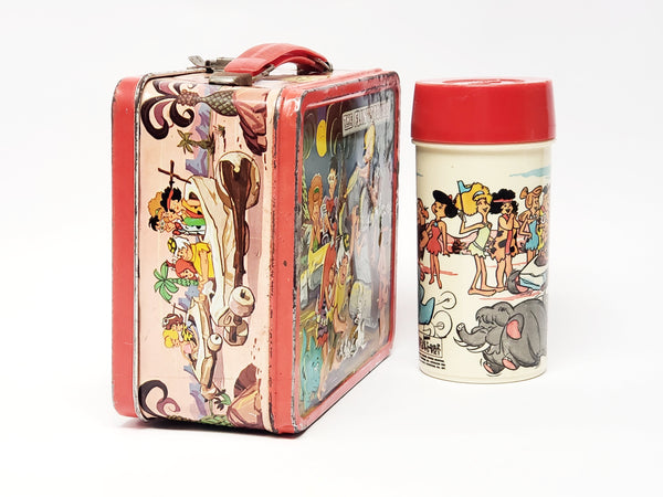 Vintage 1971 "The Flintstones" Metal Lunch Box With Matching Thermos By Aladdin