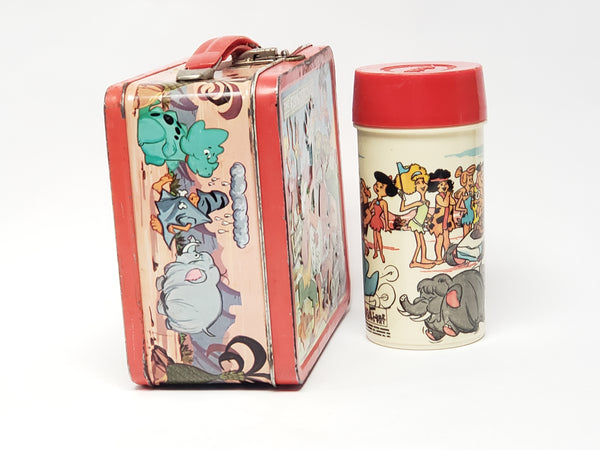 Vintage 1971 "The Flintstones" Metal Lunch Box With Matching Thermos By Aladdin
