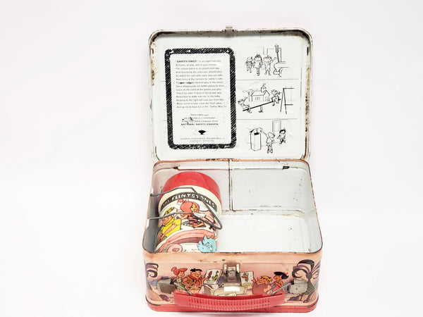 Vintage 1971 "The Flintstones" Metal Lunch Box With Matching Thermos By Aladdin