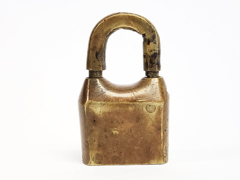 Antique Brass Padlock With Incised 5 No Key