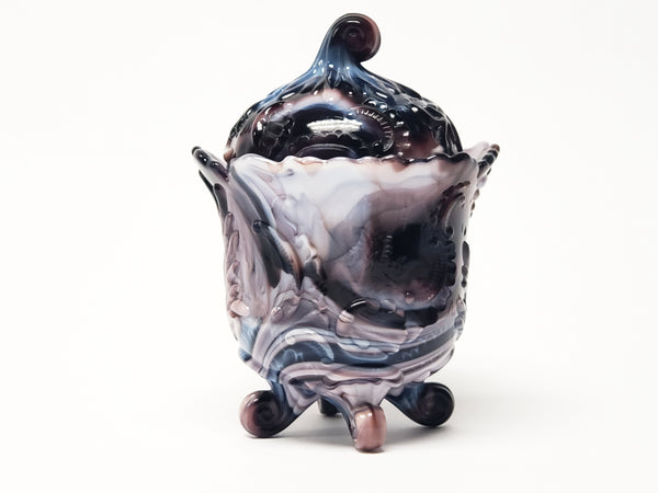 Purple Slag Glass Footed Candy Jar by Imperial Glass Co - Winged Scrolled 176 c. 1960's