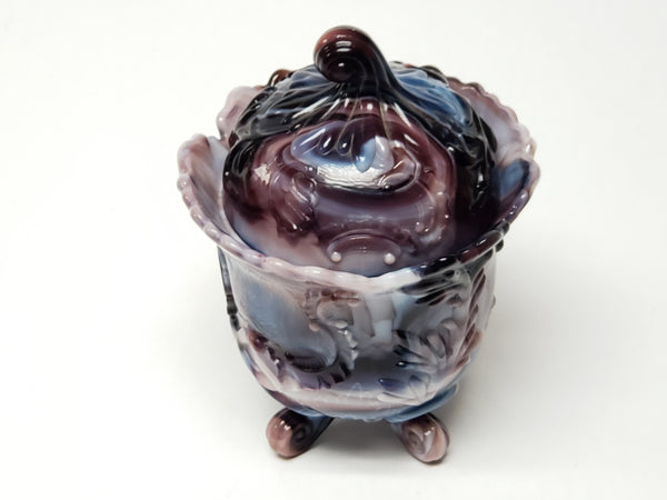 Purple Slag Glass Footed Candy Jar by Imperial Glass Co - Winged Scrolled 176 c. 1960's