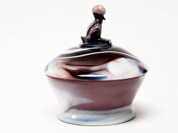 Purple Slag Glass Covered Dish with Duck Finial by Imperial Glass Company c. Mid-Century