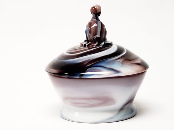 Purple Slag Glass Covered Dish with Duck Finial by Imperial Glass Company - Mid-Century