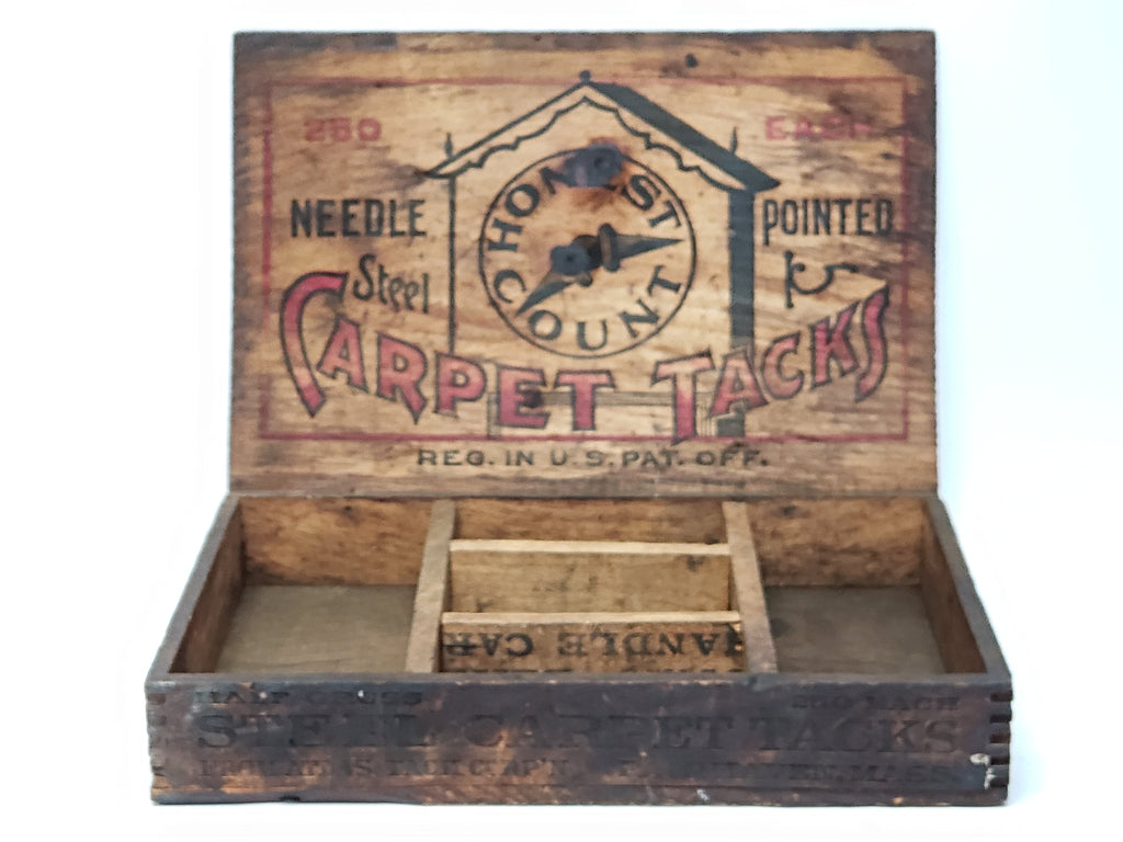Antique Atlas Honest Count Carpet Tacks General Store Display Box