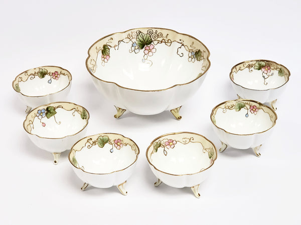 Antique Nippon Hand-Painted Porcelain Nut Bowl Set of 7