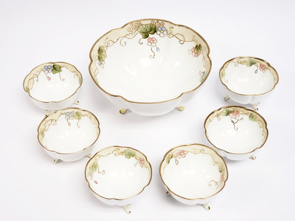 Antique Nippon Hand Painted Porcelain Nut Bowl Set of 7