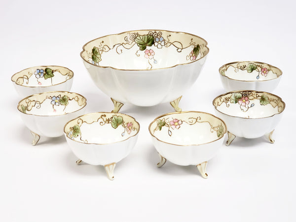 Antique Nippon Hand Painted Porcelain Nut Bowl Set of 7