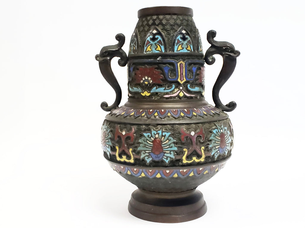 Vintage Japanese Champlevé Enamel and Bronze Vase