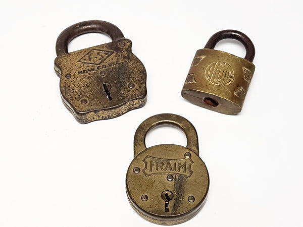 Vintage Brass Padlocks - F-S HDW Co., Fraim, Acme - Group of 3  No Keys