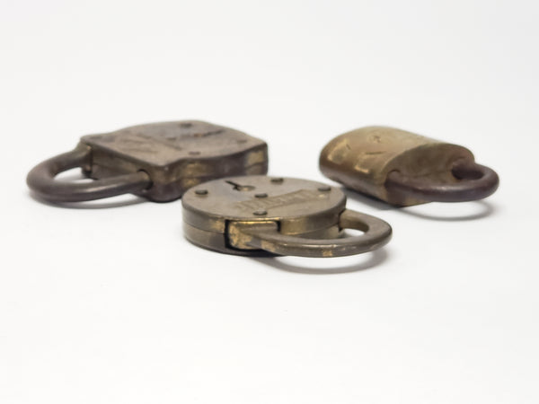 Vintage Brass Padlocks - F-S HDW Co., Fraim, Acme - Group of 3  No Keys c. 1920 - 1940's