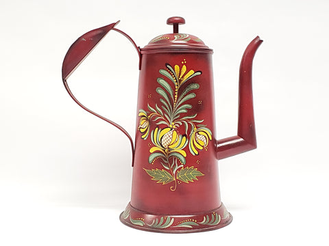 Red Toleware Gooseneck Coffee Pot - Signed and Dated by Nancy Capuano 2012