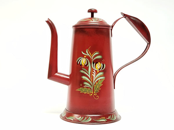 Americana Red Toleware Gooseneck Coffee Pot - Signed and Dated by Nancy Capuano 2012