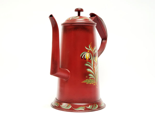 Americana Red Toleware Gooseneck Coffee Pot - Signed and Dated by Nancy Capuano 2012