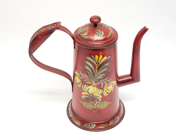 Americana Red Toleware Gooseneck Coffee Pot - Signed and Dated by Nancy Capuano 2012