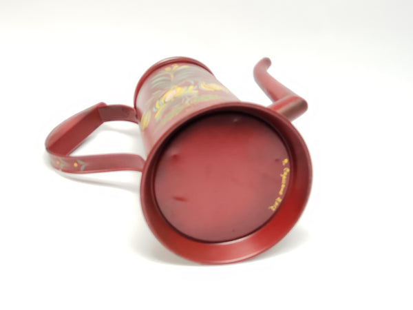 Americana Red Toleware Gooseneck Coffee Pot - Signed and Dated by Nancy Capuano 2012