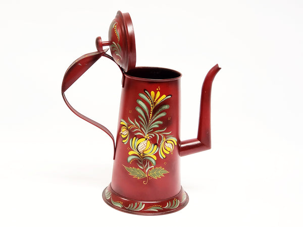 Americana Red Toleware Gooseneck Coffee Pot - Signed and Dated by Nancy Capuano 2012