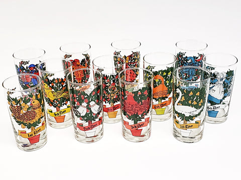 Vintage "12 Days of Christmas" Drinking Glasses in Original Box By Indiana Glass- Set of 12