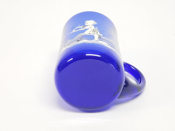 Mary Gregory Style Cobalt Blue Glass Mug "Girl With A Paint Brush"