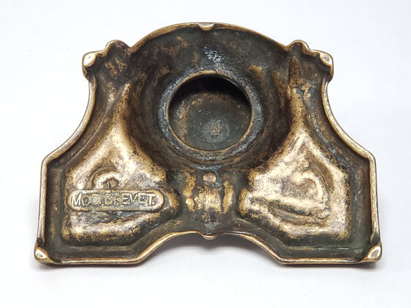Art Deco Brass Inkwell With Porcelain Insert Cup
