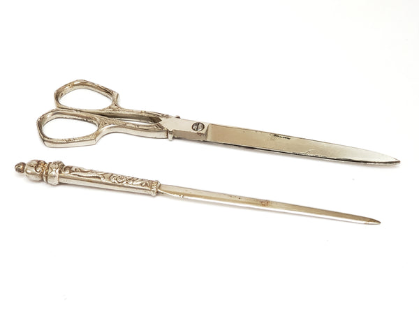 Decorative Letter Opener & Scissors Desk Set With Original Case