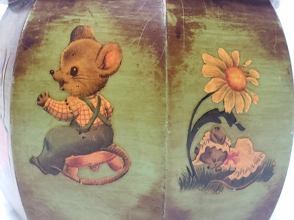 Unique Mid Century Octagon Box Purse - Decoupage Mice "Mouse House" w/ Lucite Handle