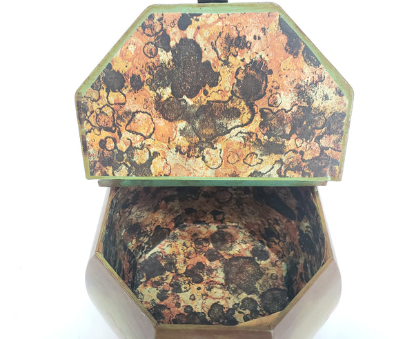 Unique Mid Century Octagon Box Purse - Decoupage Mice "Mouse House" w/ Lucite Handle
