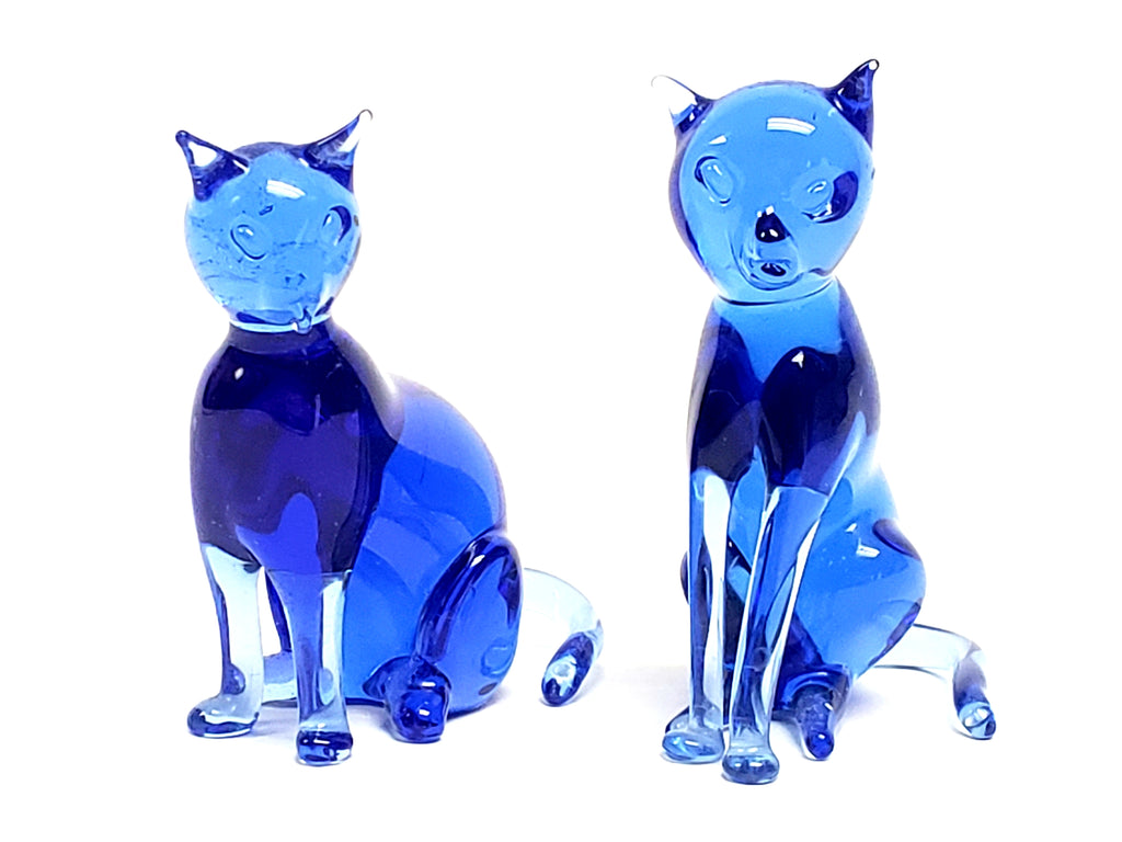 Pair of Cobalt Blue Art Glass Cats
