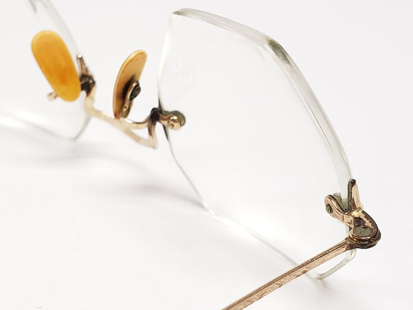 Vintage Octagonal Eyeglasses 1/10 12K Gold Filled Rimless W/ Case - AO