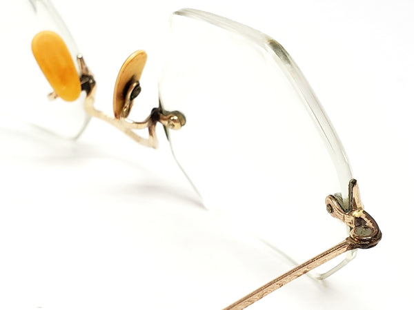 Vintage Octagonal Eyeglasses 1/10 12K Gold Filled Rimless W/ Case - AO