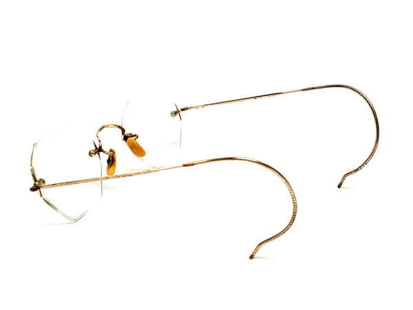 Vintage Octagonal Eyeglasses 1/10 12K Gold Filled Rimless W/ Case - AO