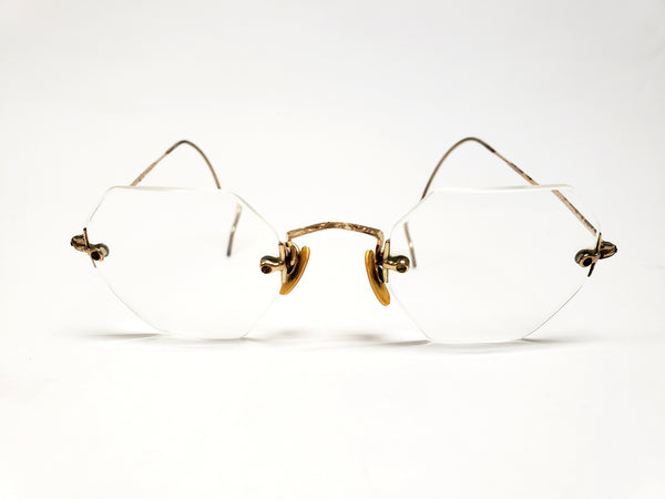 Vintage Octagonal Eyeglasses 1/10 12K Gold Filled Rimless W/ Case - AO