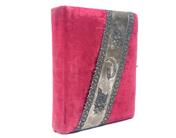 Antique Victorian Red Velvet Footed Photo Album W/ Photo Cards
