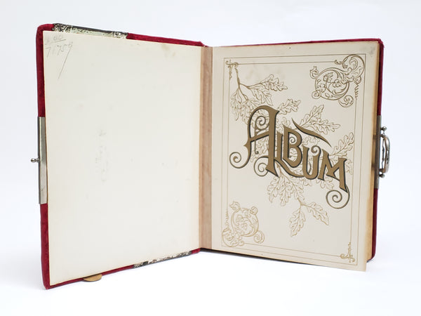 Antique Victorian Red Velvet Photo Album With Photo Cards
