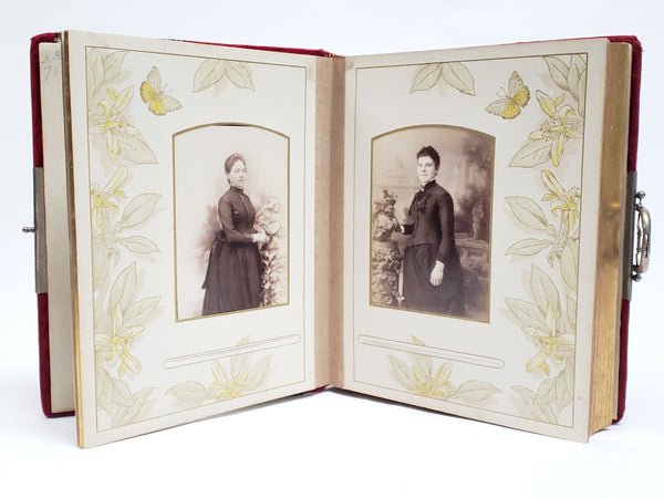 Antique Victorian Red Velvet Photo Album With Photo Cards