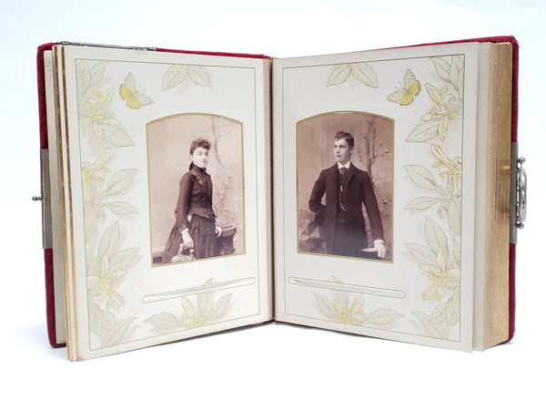 Antique Victorian Red Velvet Photo Album With Photo Cards