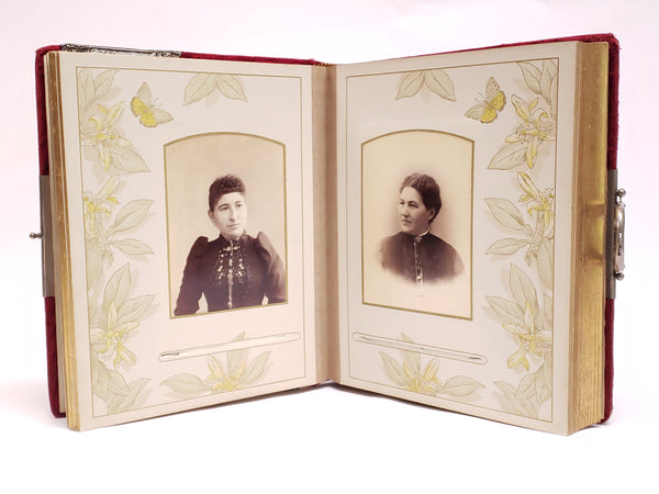 Antique Victorian Red Velvet Photo Album With Photo Cards